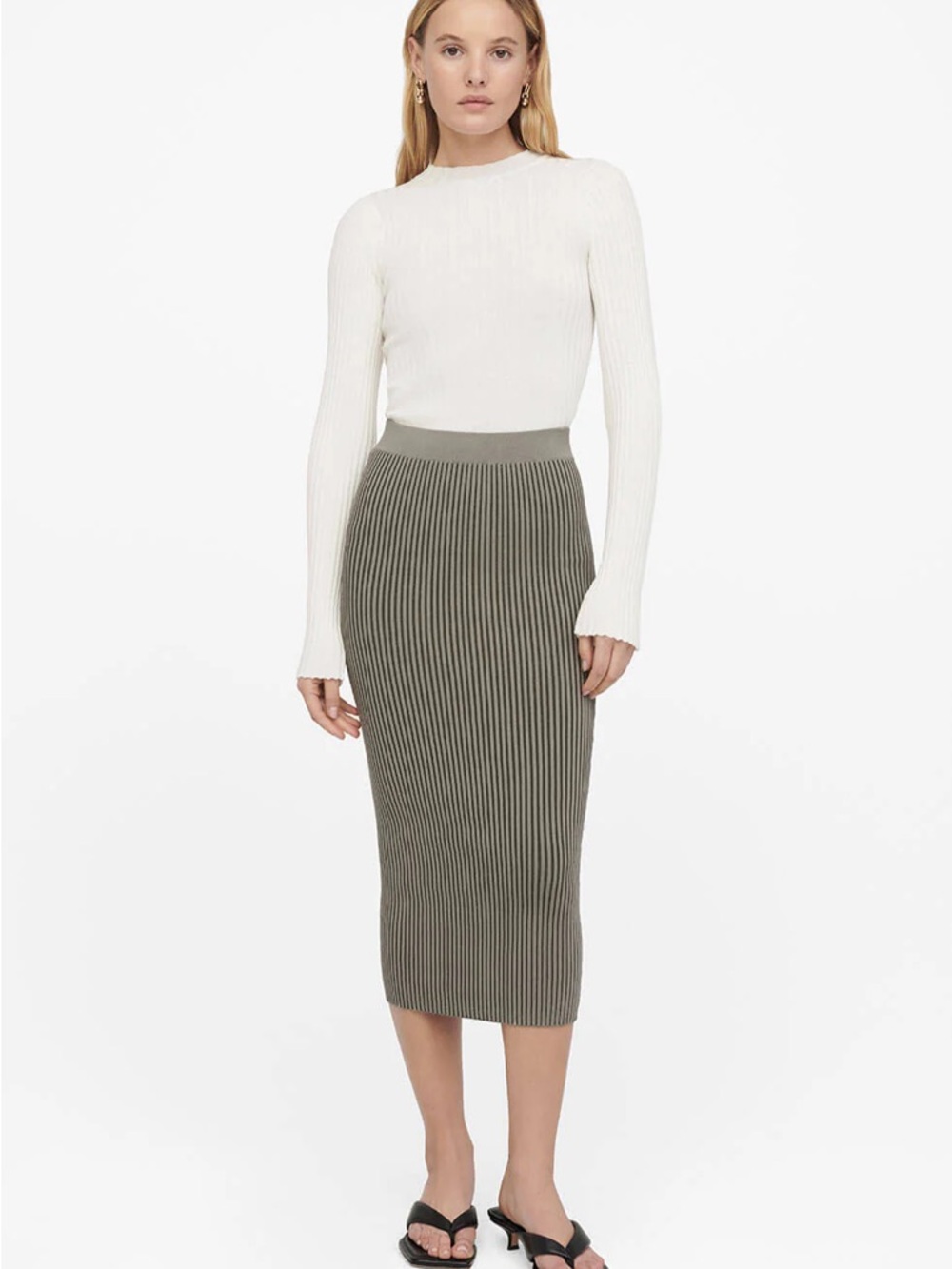 Anine Bing Olive Ribbed Midi Skirt